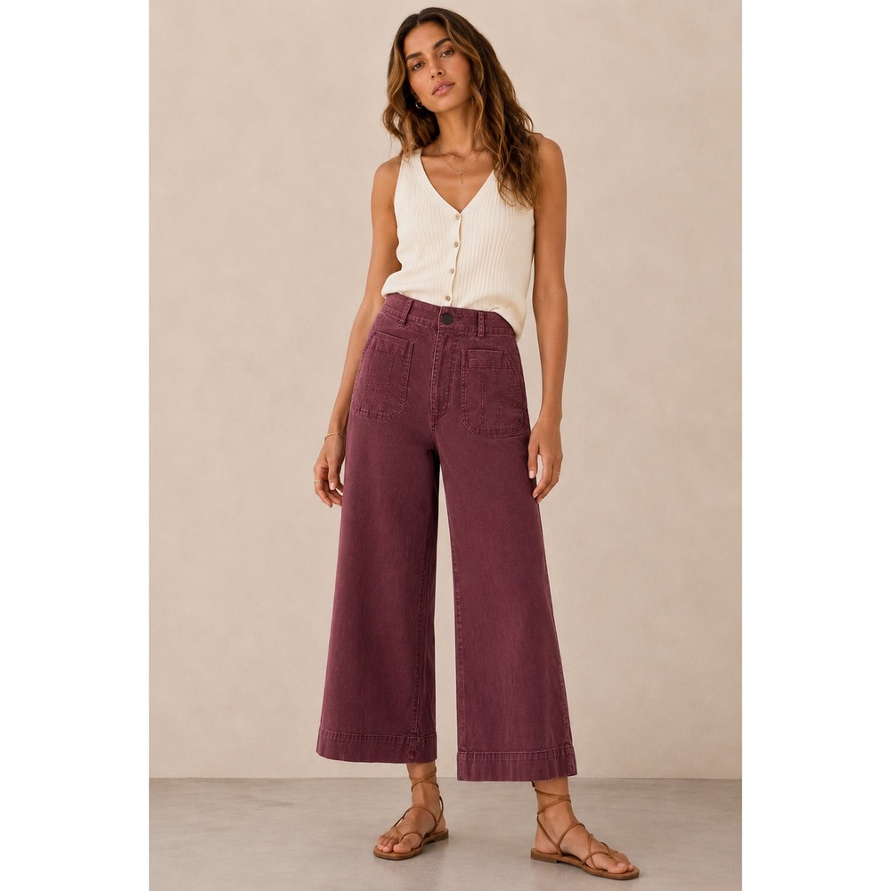 Anthropologie Maeve The Colette Pants Women Sz 27 Plum Wide Leg Crop SEE NOTE
